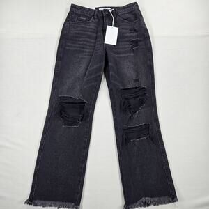 NWT Flying Monkey Ultra High Rise Straight Distressed Raw Hem Jeans Size 25